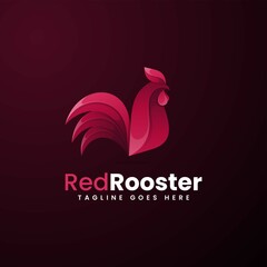 Vector Logo Illustration Red Rooster Gradient Colorful Style.