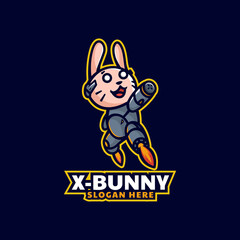 Vector Logo Illustration X Bunny Mascot Cartoon Style.