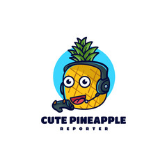 Vector Logo Illustration Gaming Pineapple Mascot Cartoon Style.