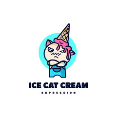 Obraz premium Vector Logo Illustration Ice Cream Cat Mascot Cartoon Style.