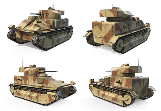 British Tank Vickers Medium Mk II 3d-renders on white background