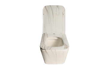 Wall mounted marble toilet bowl of beige color, sanitary ware isolated on white background