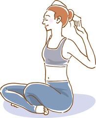 ストレッチをしている健康的な女性のイメージイラスト（手描き）