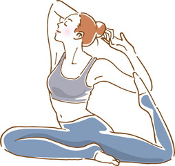 ヨガのポーズをしている健康的な女性のイメージイラスト（手描き）