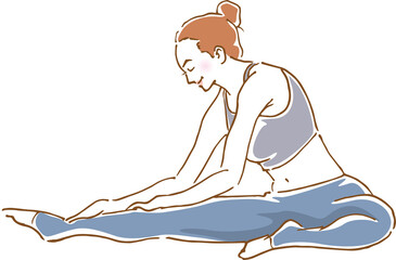 ストレッチをしている健康的な女性のイメージイラスト（手描き）