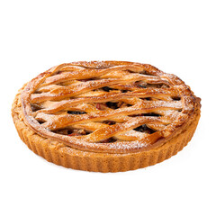 Isolated baked rustic apple pie on the white background