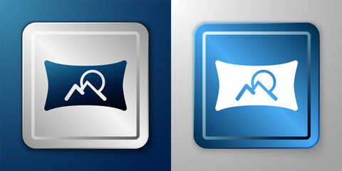 White Wide angle picture icon isolated on blue and grey background. Panorama view. Silver and blue square button. Vector