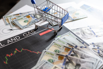 World economics. Finance concept of gold the dollar and the growth chart