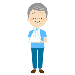 上肢に怪我をして不安そうな高齢男性