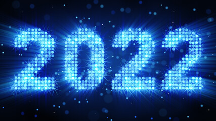 Text 2022 of glow blue particles 3D render