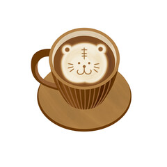 寅のカフェラテアートのイラスト　年賀状素材