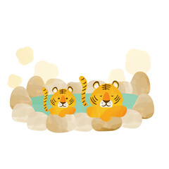 温泉に入るトラの親子