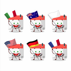 2022 Calendar cartoon character bring the flags of various countries
