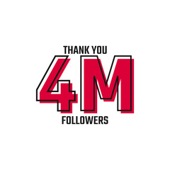 Thank You 4 M Followers Card Celebration Vector Post Social Media Template.