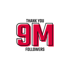 Thank You 9 M Followers Card Celebration Vector Post Social Media Template.