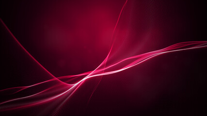 Digital particle wave and light red and pink color abstract background, 3d rendering