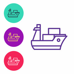 Set line Cargo ship icon isolated on white background. Set icons colorful. Vector