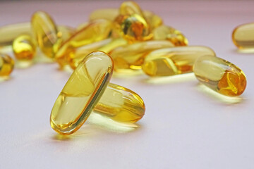 Omega-3 capsules, fish oil close-up on a white background