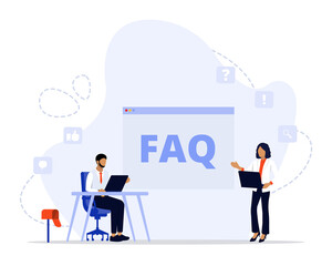 Vector Illustration, Frequently asked Questions Concept, Showing People Characters Standing near Exclamations and Question Marks, Suitable for landing page, ui, web, App intro card, editorial, flyer
