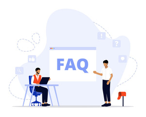 Vector Illustration, Frequently asked Questions Concept, Showing People Characters Standing near Exclamations and Question Marks, Suitable for landing page, ui, web, App intro card, editorial, flyer
