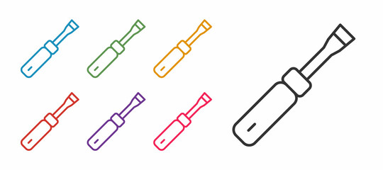 Set line Screwdriver icon isolated on white background. Service tool symbol. Set icons colorful. Vector