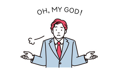 肩をすくめてお手上げポーズをするビジネスマンのシンプルイラスト