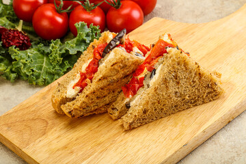 Club sandwich with eggplant and cheese