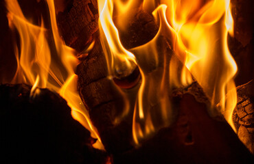 flames in a wood fire place during a winter night in Adelaide, South Australia