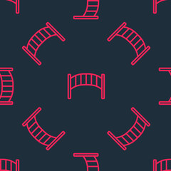 Red line Playground kids bridge icon isolated seamless pattern on black background. Vector