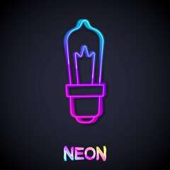 Glowing neon line Light bulb with concept of idea icon isolated on black background. Energy and idea symbol. Inspiration concept. Vector