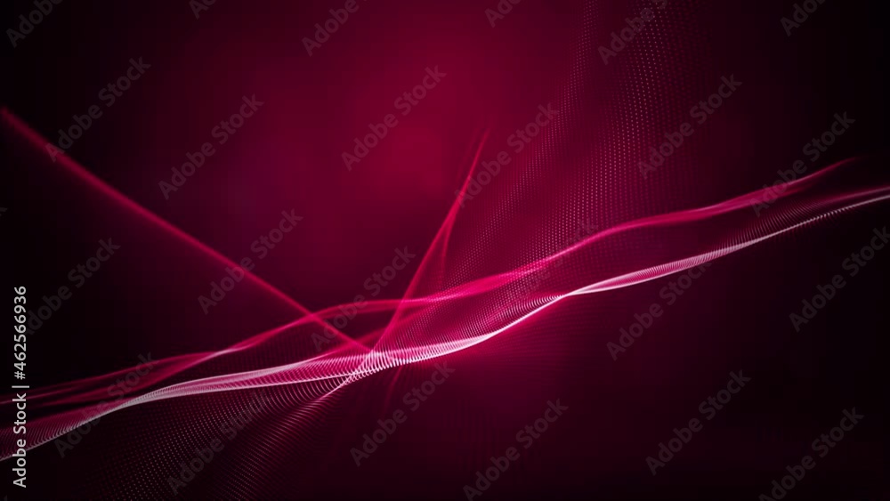 Poster digital particle wave and light red and pink color abstract background, 3d rendering animation 4k