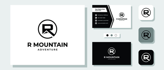 Initial Letter R Monogram Mountain travel adventure hipster logo design inspiration with Layout Template Business Card - obrazy, fototapety, plakaty