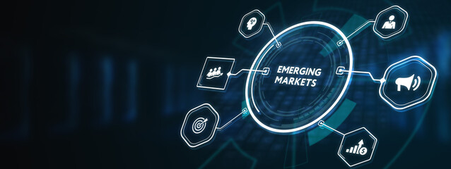 Business, Technology, Internet and network concept.  virtual screen of the future and sees the inscription: Emerging markets. 3d illustration