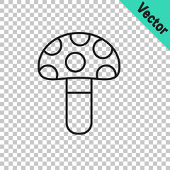 Black line Psilocybin mushroom icon isolated on transparent background. Psychedelic hallucination. Vector