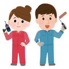 DIYをする男女2　ポーズ イラスト