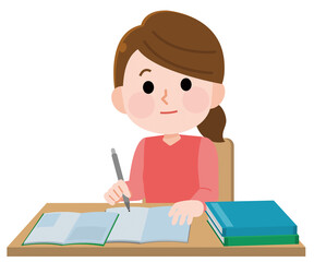 資格などの勉強をする社会人女性　イラスト