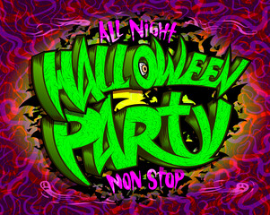 Halloween party graphic poster, web banner or flyer design template with hand drawn lettering