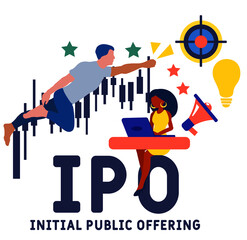 IPO - Initial Public Offering acronym. business concept background. Vector illustration for website banner, marketing materials, business presentation, online advertising