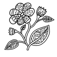 Flower plant coloring book page relax fragrance cute pretty lace pattern heart love spring lined doodle coloring book page black and white background art therapy relax psychology lace