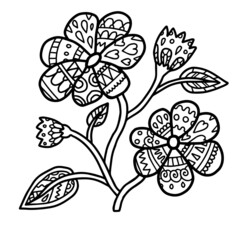 Flower plant coloring book page relax fragrance cute pretty lace pattern heart love spring lined doodle coloring book page black and white background art therapy relax psychology lace heart