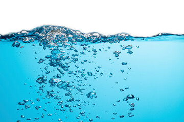 Water Surface with Ripple and Bubbles Float Up on White Background.	