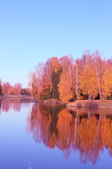 autumn trees reflected in water