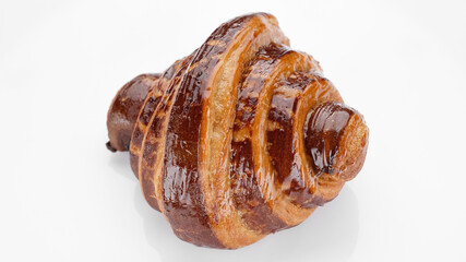 Chocolate Croissants on white background. Fresh baked croissants. Homemade bakery