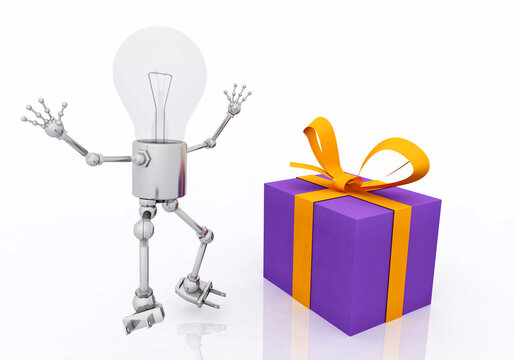 Glühbirnen Figur mit Geschenkpaket