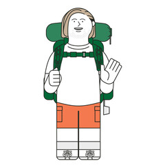 バックパックを背負う長髪の男性