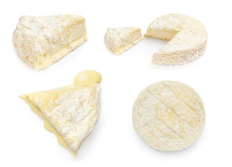 Brie or camambert cheese isolated on a white background. Camembert cheese triangle piece