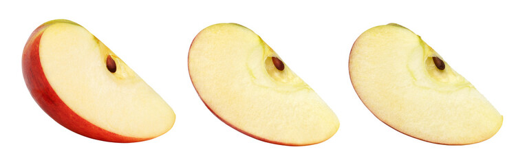fresh red apple slices isolated on white background, collection. .