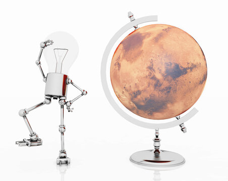 Glühbirnen Figur und Tischglobus mit Planet Mars