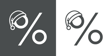 Regalos de Navidad. Logotipo con símbolo porcentaje con silueta de sombrero de Papá Noel con lineas en fondo gris y fondo blanco © teracreonte