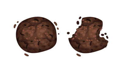  rispy chocolate biscuits with crumbs set vector illustration on white background